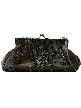Dark Green Satin Beaded Evening Clutch